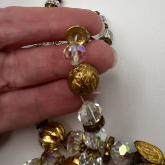 Vintage Czech Crystal Necklace Gold Tone Beads 14/20 GF Clasp 164 DRGM GES Mark - Picture 10 of 16